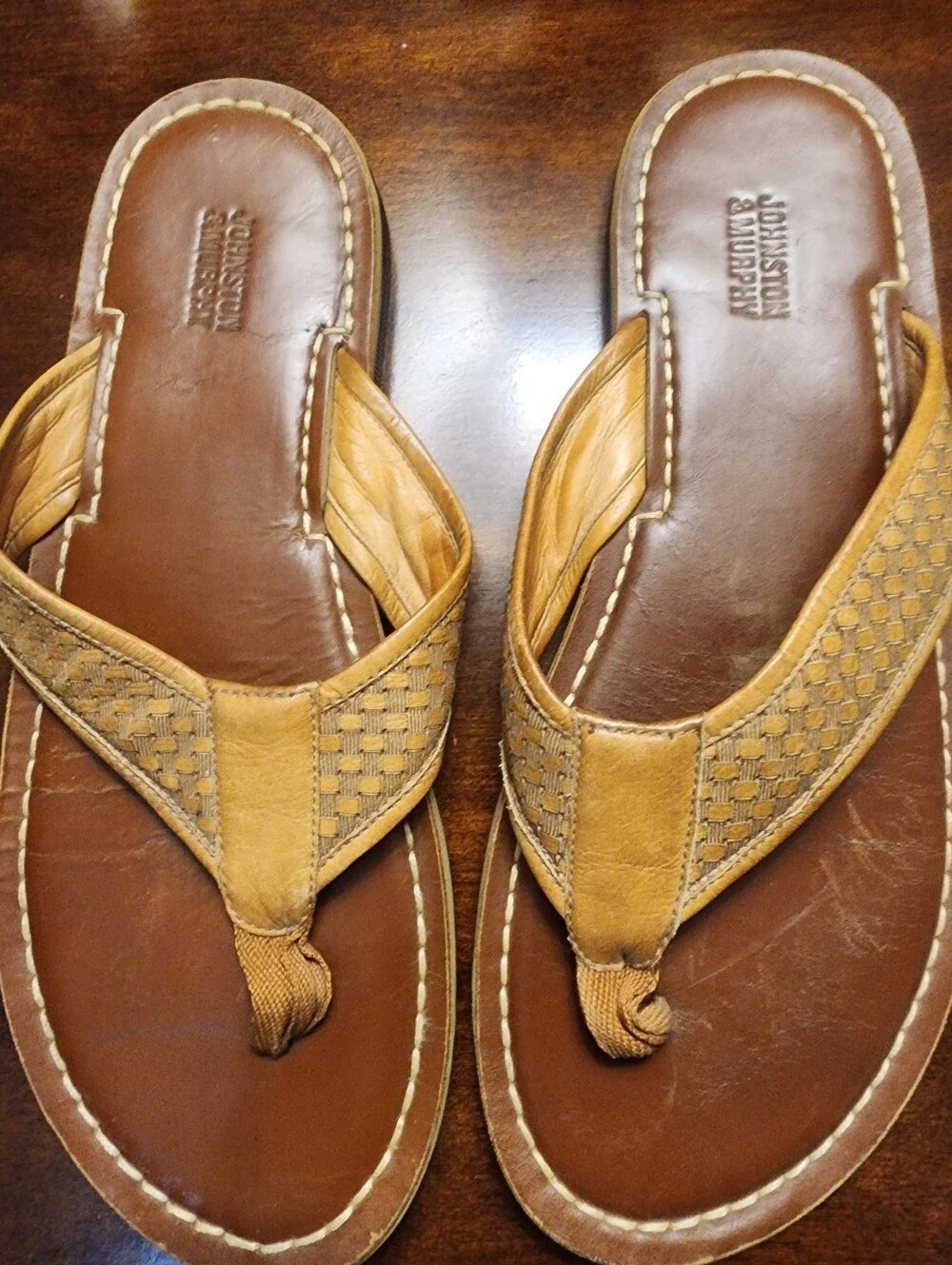 Johnston& Murphy  Brown Woven Leather Flip Flop Sandals Sz.10M